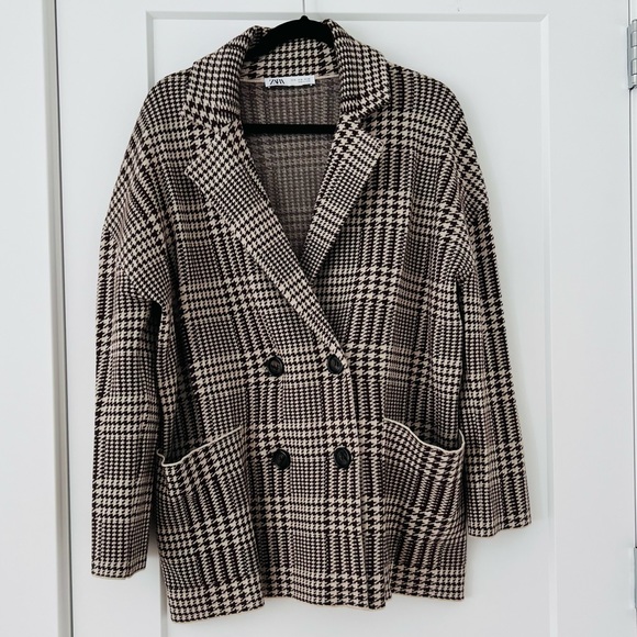 NWOT Zara houndstooth sweater blazer in espresso - Picture 3 of 6